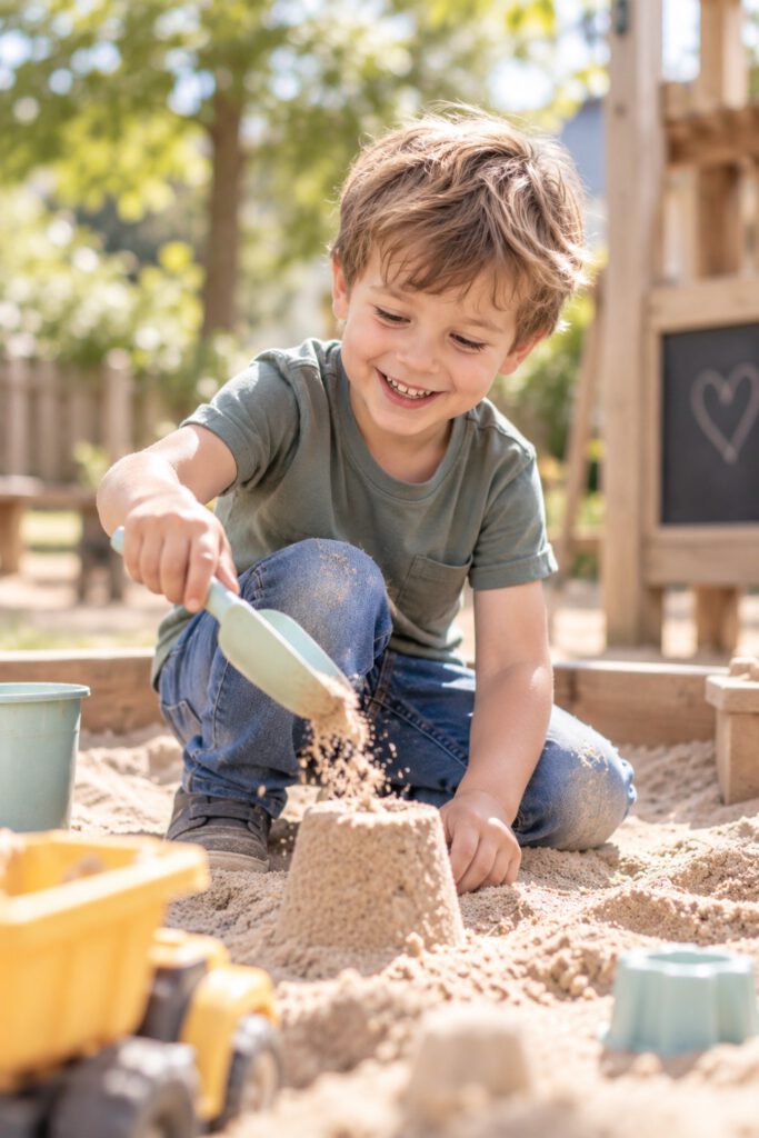 Kind beim natürlichen Spielen während eines Kindergarten Shootings