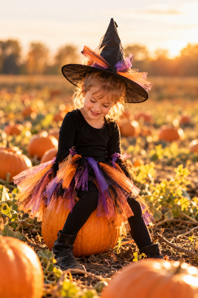 Kind beim herbstlichen Mini-Shooting im Kürbisfeld