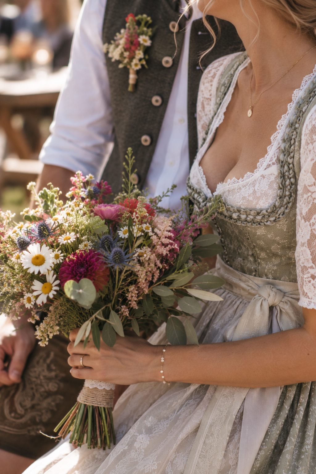 Romantische Trachtenhochzeit mit Wildblumenstrauß