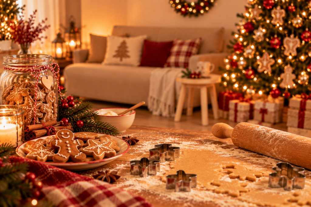 Gemütliche Weihnachtsbäckerei mit Lebkuchen und liebevollen Weihnachtsdetails für die Weihnachts-Mini-Shootings von CoachOgrafie.